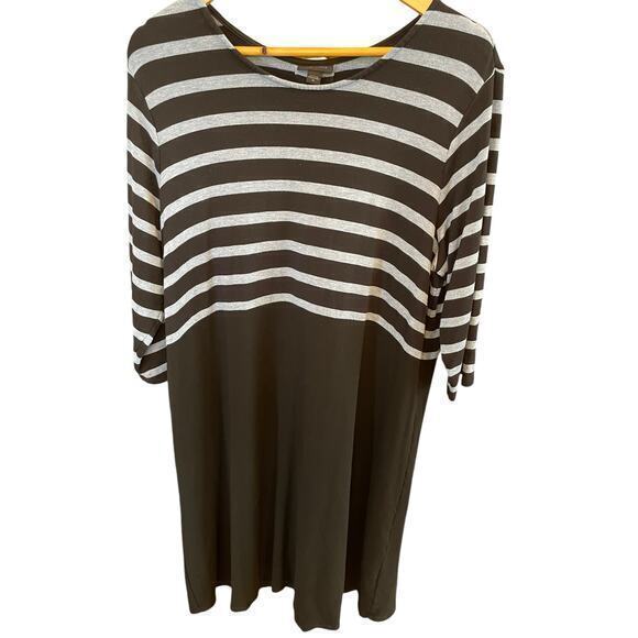 J. Jill Wearever Collection Black Stripe Box Pleated Dress Fleece Lined XL - Picture 5 of 10